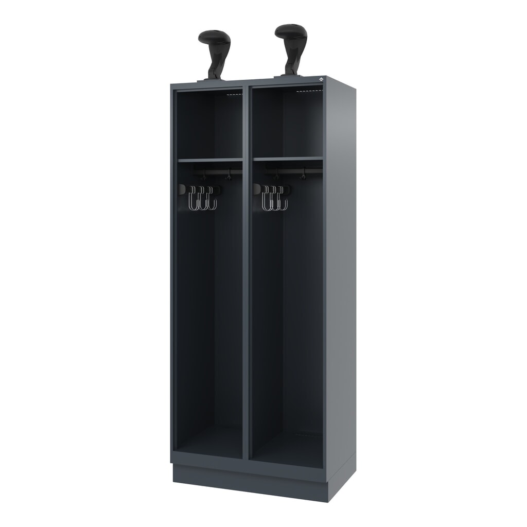 C+P Vestiaire pompier EXPERT, socle, 2 compartiments, HxlxP 1 850 x 800 x 500 mm, gris anthracite, avec support de casque N° de l'image du produit 1 : C+P Vestiaire pompier EXPERT, socle, 2 compartiments, HxlxP 1 850 x 800 x 500 mm, gris anthracite, avec support de casque