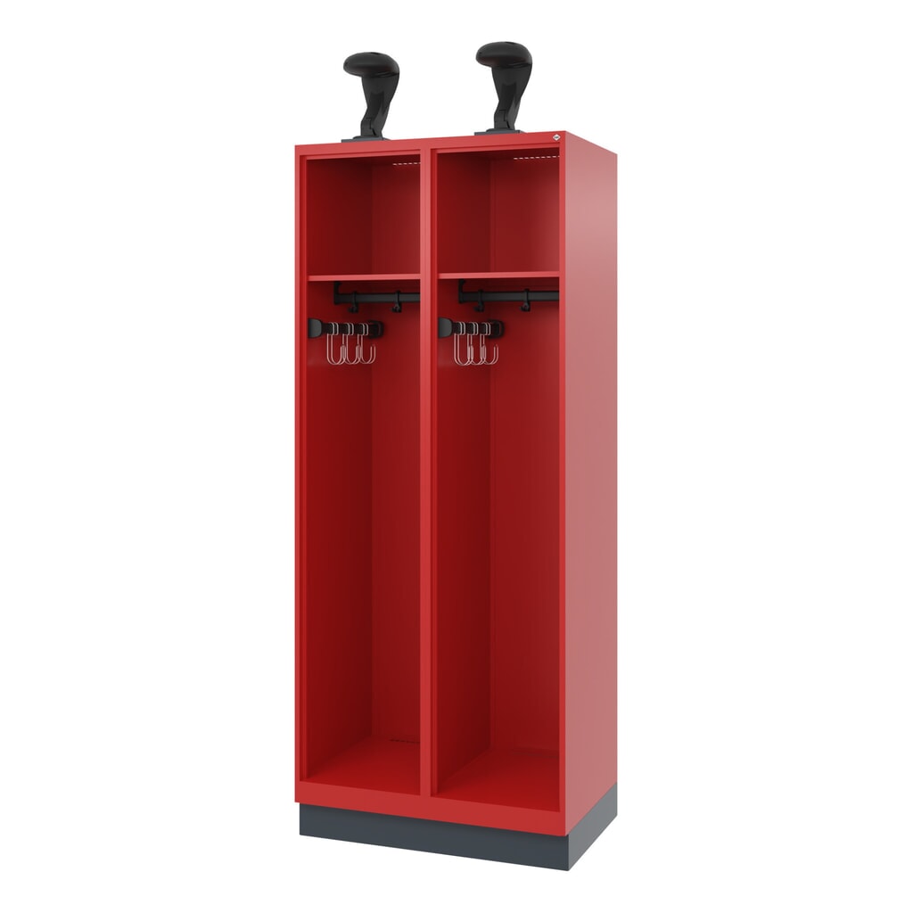 N° de l'image du produit 1 : C+P Vestiaire pompier EXPERT, socle, 2 compartiments, HxlxP 1 850 x 800 x 500 mm, rouge feu, avec support de casque