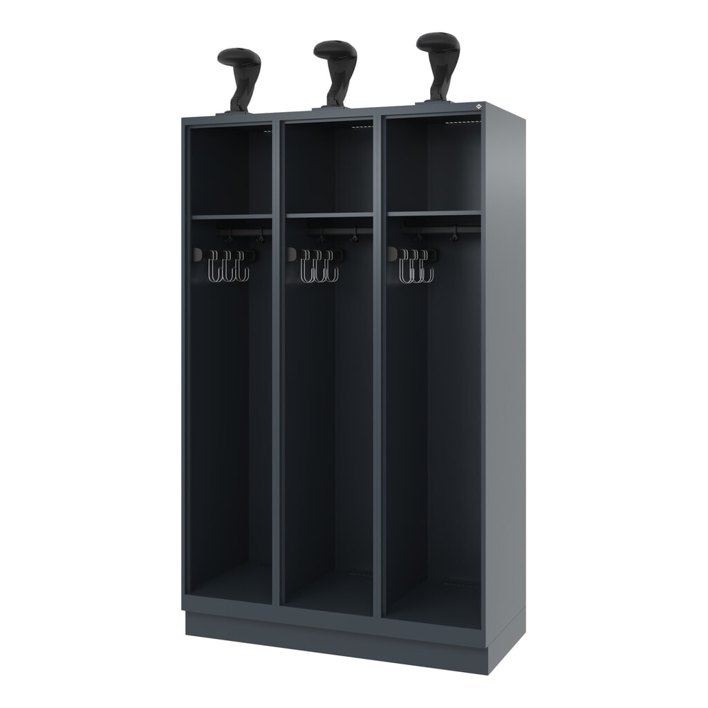 C+P Vestiaire pompier EXPERT, socle, 3 compartiments, HxlxP 1 850 x 1 200 x 500 mm, gris anthracite, avec support de casque N° de l'image du produit 1 : C+P Vestiaire pompier EXPERT, socle, 3 compartiments, HxlxP 1 850 x 1 200 x 500 mm, gris anthracite, avec support de casque