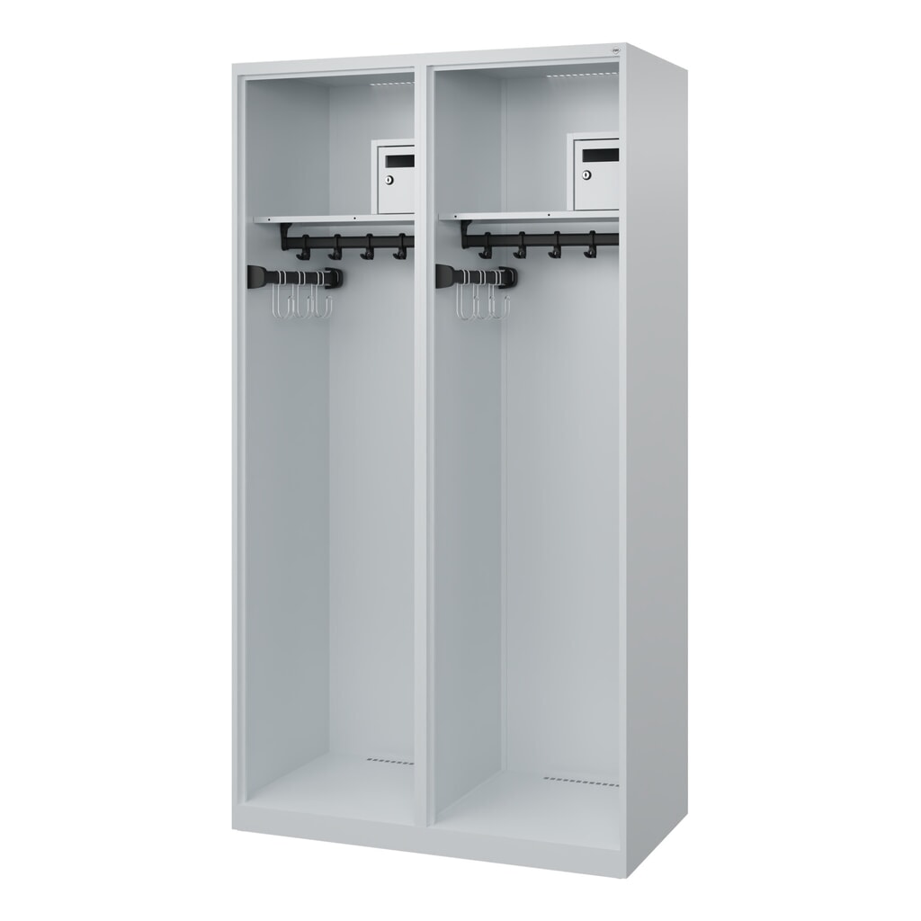 Illustration du produit: C+P Vestiaire pompier FLEXO, patins, 2 compartiments, HxlxP 1 850 x 1 000 x 500 mm, gris clair