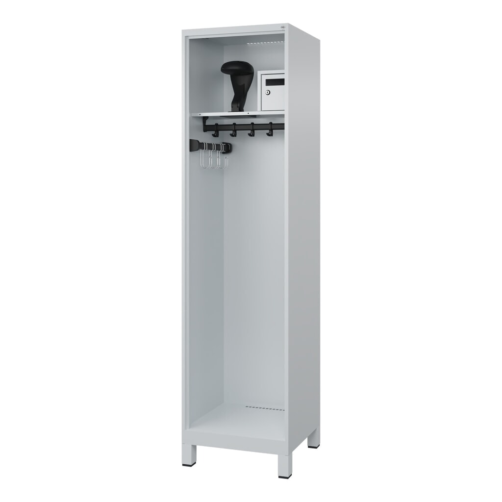 C+P Vestiaire pompier FLEXO, pieds, 1 compartiment, HxlxP 1 850 x 500 x 500 mm, gris clair, avec support de casque N° de l'image du produit 1 : C+P Vestiaire pompier FLEXO, pieds, 1 compartiment, HxlxP 1 850 x 500 x 500 mm, gris clair, avec support de casque