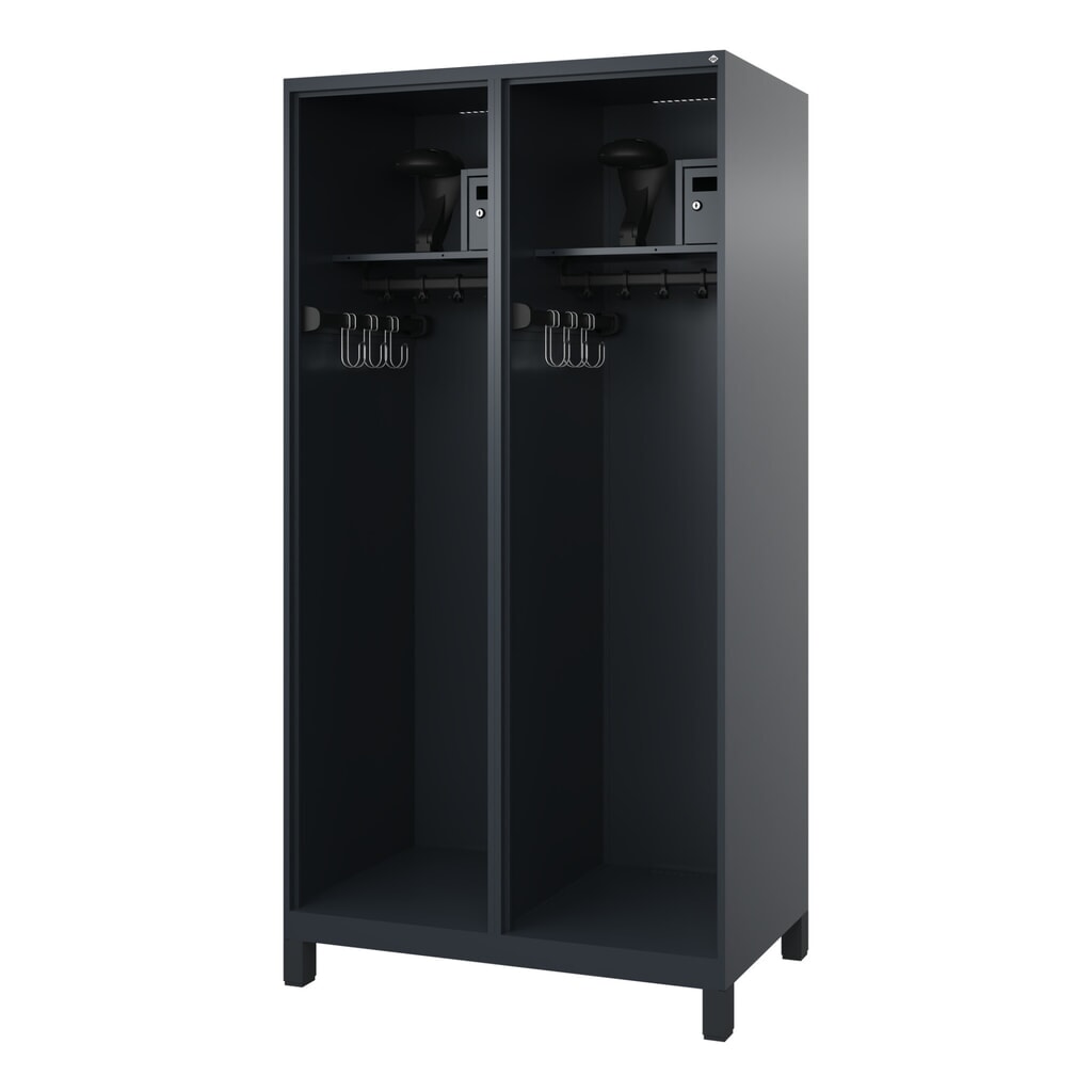 C+P Vestiaire pompier FLEXO, pieds, 2 compartiments, HxlxP 1 850 x 1 000 x 600 mm, gris anthracite, avec support de casque N° de l'image du produit 1 : C+P Vestiaire pompier FLEXO, pieds, 2 compartiments, HxlxP 1 850 x 1 000 x 600 mm, gris anthracite, avec support de casque