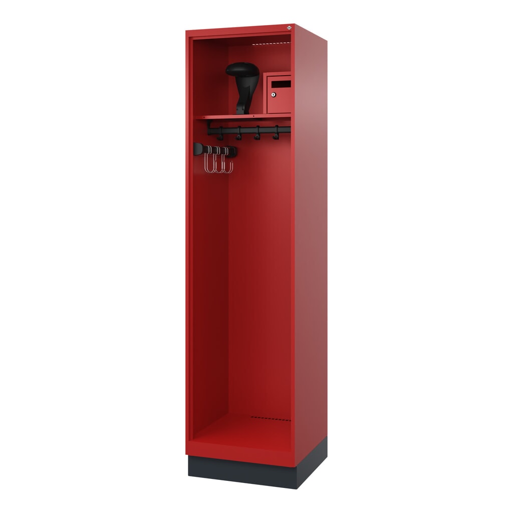 N° de l'image du produit 1 : C+P Vestiaire pompier FLEXO, socle, 1 compartiment, HxlxP 1 850 x 500 x 500 mm, rouge feu, avec support de casque