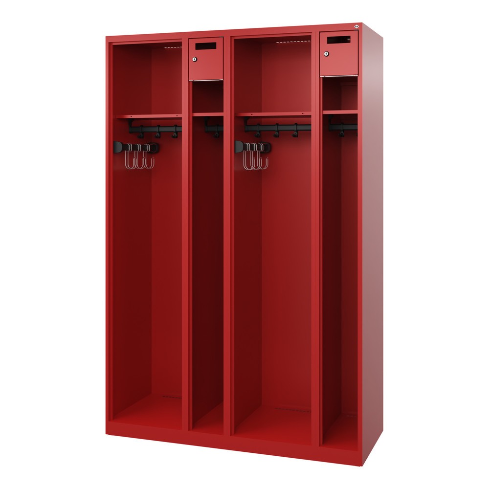 Numéro de l'image du produit 4: C+P Vestiaire pompier KOMBI Open, patins, 2 compartiments, HxlxP 1 850 x 1 200 x 500 mm, rouge feu