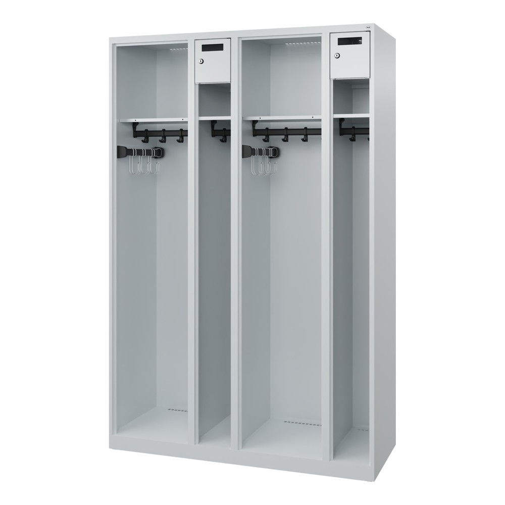 N° de l'image du produit 4 : C+P Vestiaire pompier KOMBI Open, patins, 2 compartiments, HxlxP 1 850 x 1 200 x 500 mm, gris clair