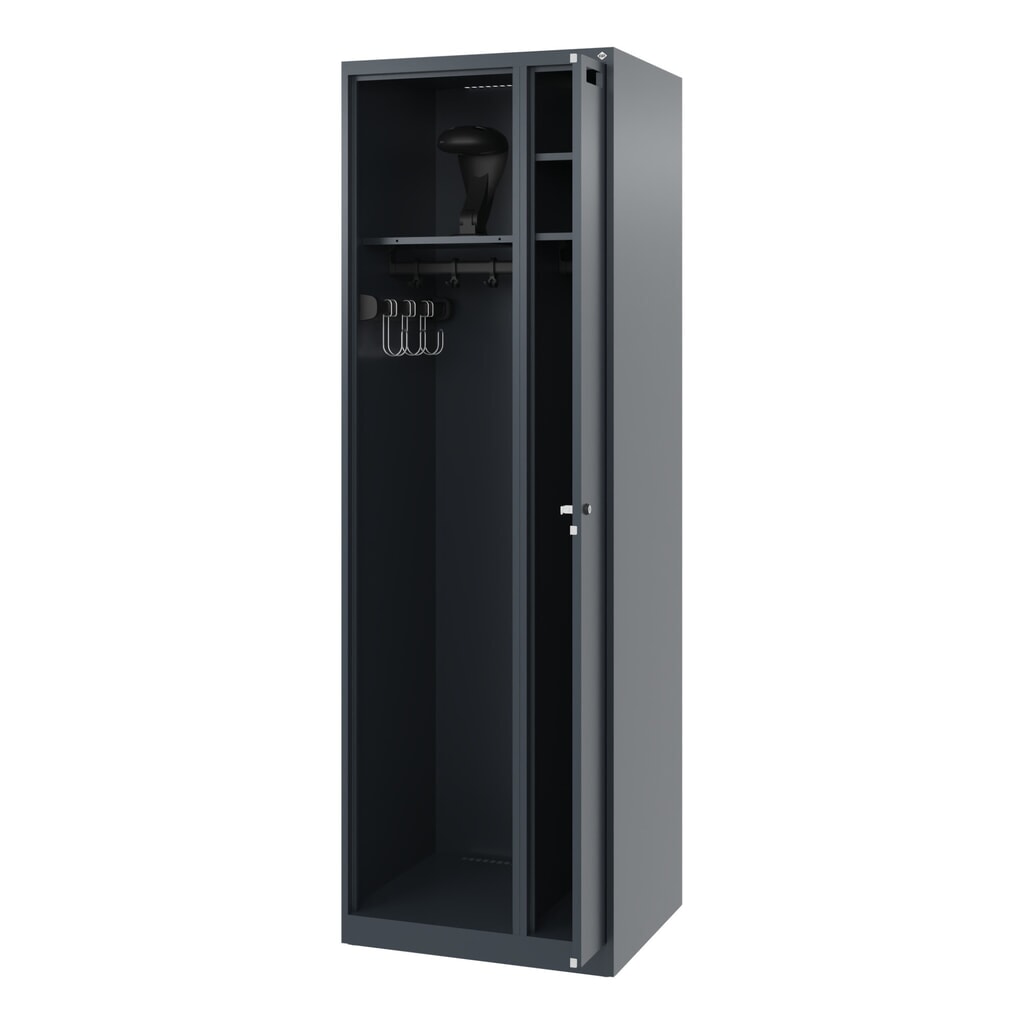 N° de l'image du produit 1 : C+P Vestiaire pompier KOMBI, patins, 1 compartiment, HxlxP 1 850 x 600 x 500 mm, gris anthracite, avec support de casque