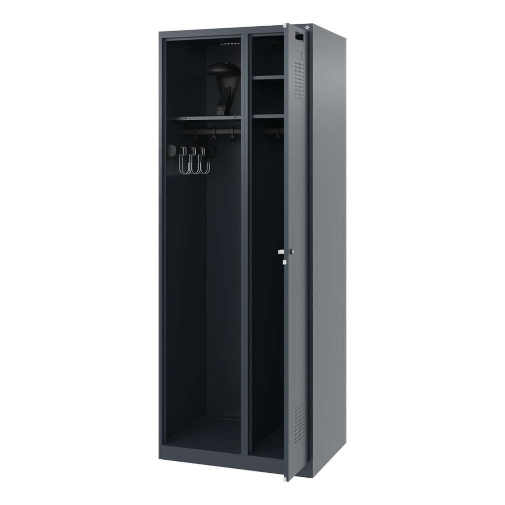 N° de l'image du produit 1 : C+P Vestiaire pompier KOMBI, patins, 1 compartiment, HxlxP 1 850 x 700 x 500 mm, gris anthracite, avec support de casque