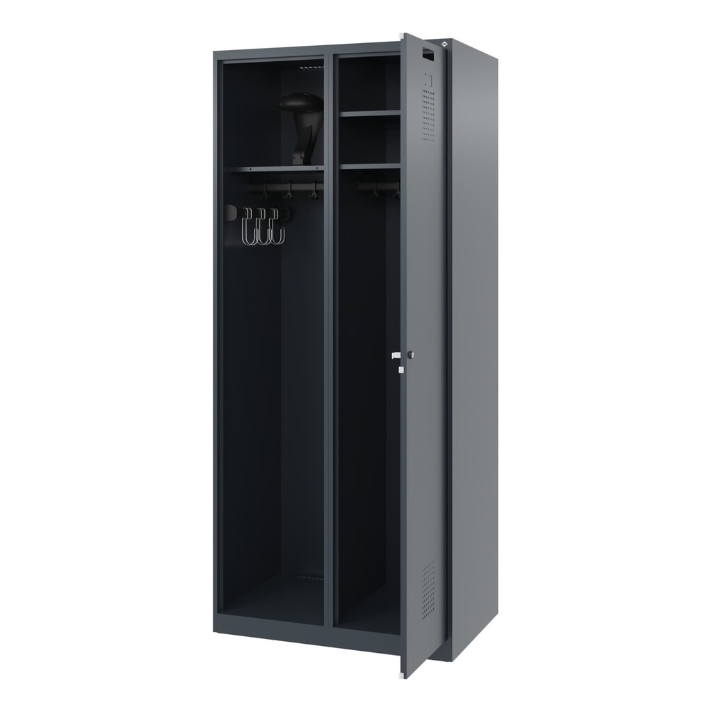 N° de l'image du produit 1 : C+P Vestiaire pompier KOMBI, patins, 1 compartiment, HxlxP 1 850 x 800 x 500 mm, gris anthracite, avec support de casque