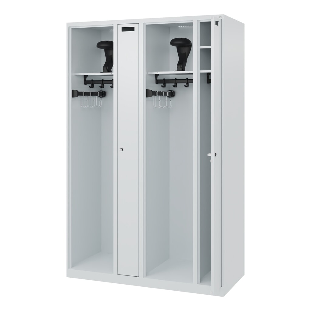 C+P Vestiaire pompier KOMBI, patins, 2 compartiments, HxlxP 1 850 x 1 200 x 500 mm, gris clair, avec support de casque Illustration du produit: C+P Vestiaire pompier KOMBI, patins, 2 compartiments, HxlxP 1 850 x 1 200 x 500 mm, gris clair, avec support de casque