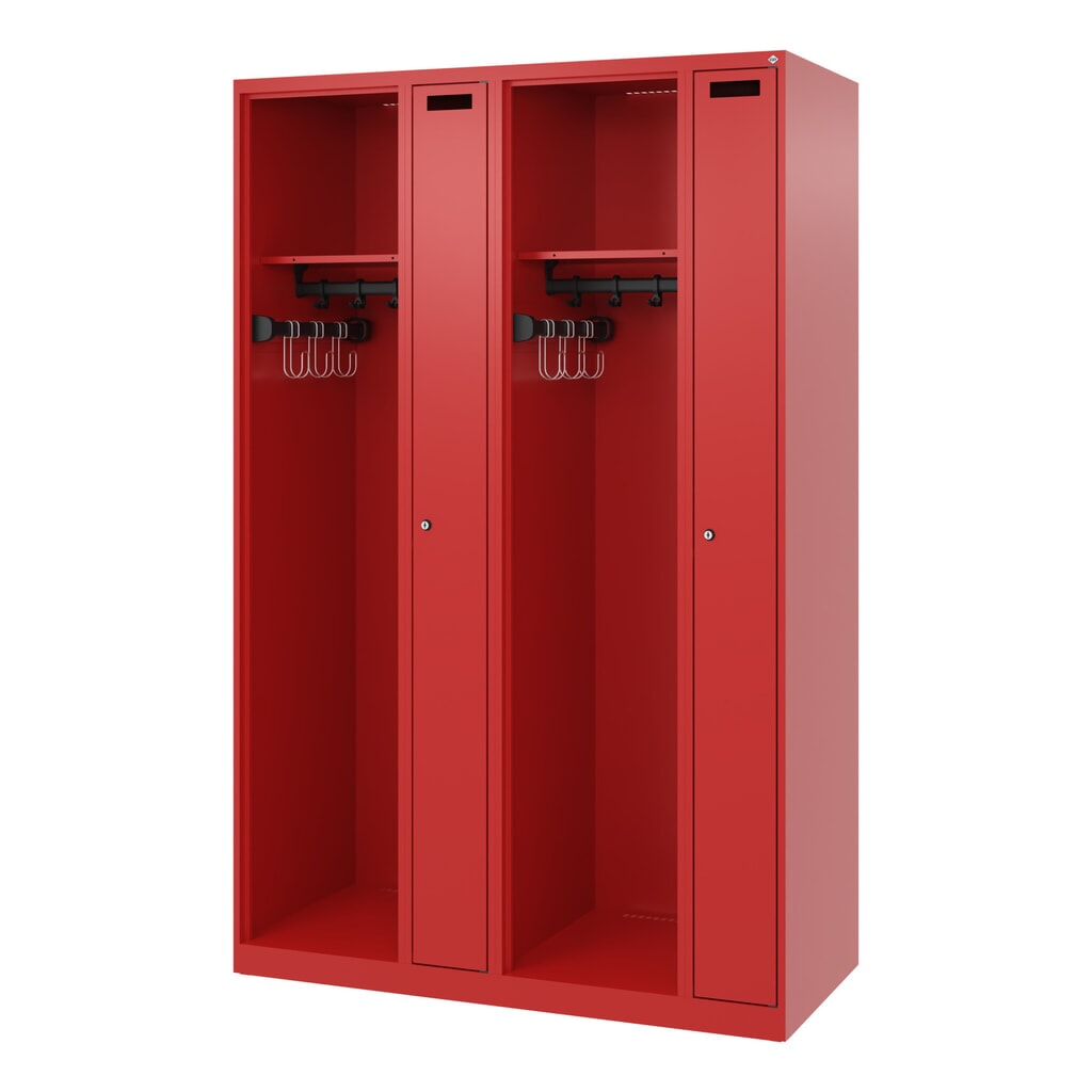 N° de l'image du produit 5 : C+P Vestiaire pompier KOMBI, patins, 2 compartiments, HxlxP 1 850 x 1 200 x 500 mm, rouge feu