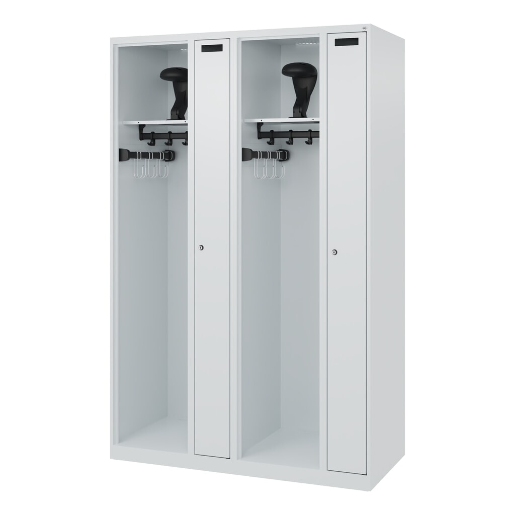 C+P Vestiaire pompier KOMBI, patins, 2 compartiments, HxlxP 1 850 x 1 200 x 500 mm, gris clair, avec support de casque N° de l'image du produit 5 : C+P Vestiaire pompier KOMBI, patins, 2 compartiments, HxlxP 1 850 x 1 200 x 500 mm, gris clair, avec support de casque