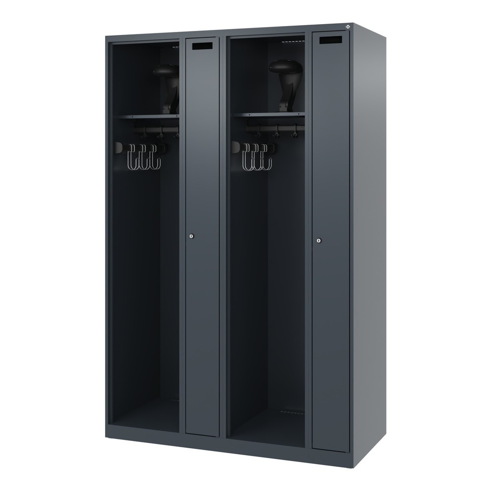 Numéro de l'image du produit 5: C+P Vestiaire pompier KOMBI, patins, 2 compartiments, HxlxP 1 850 x 1 200 x 500 mm, gris anthracite, avec support de casque