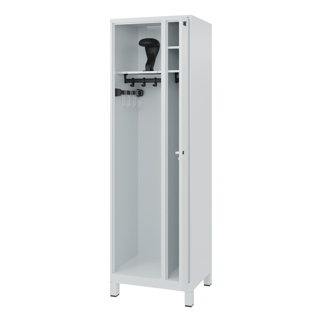 Illustration du produit: C+P Vestiaire pompier KOMBI, pieds, 1 compartiment, HxlxP 1 850 x 600 x 500 mm, gris clair, avec support de casque