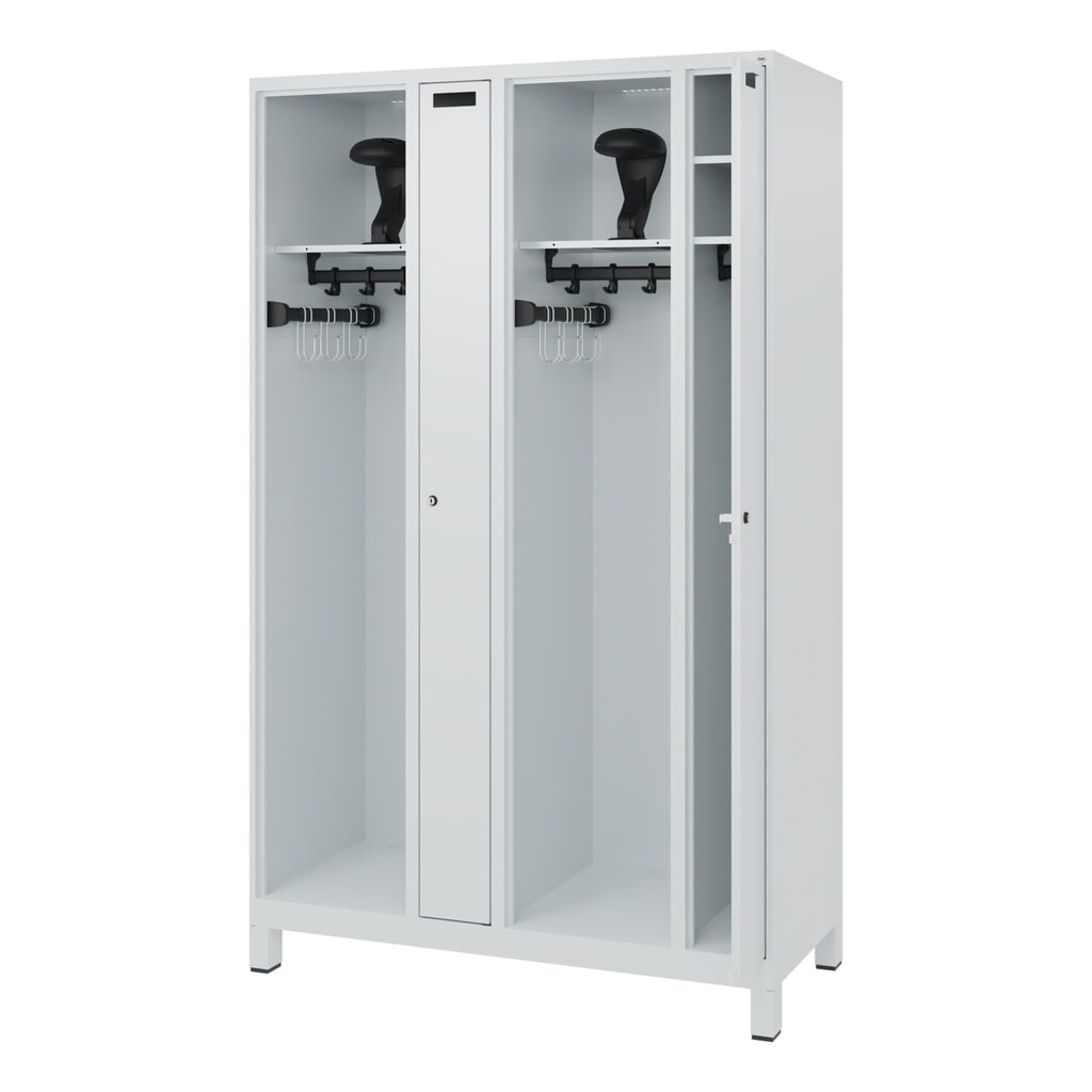 C+P Vestiaire pompier KOMBI, pieds, 2 compartiments, HxlxP 1 850 x 1 200 x 500 mm, gris clair, avec support de casque Illustration du produit: C+P Vestiaire pompier KOMBI, pieds, 2 compartiments, HxlxP 1 850 x 1 200 x 500 mm, gris clair, avec support de casque