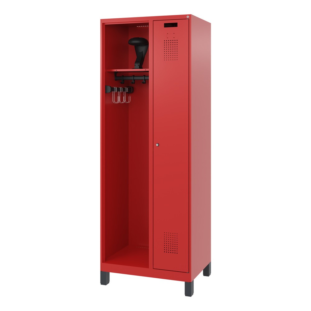 Numéro de l'image du produit 5: C+P Vestiaire pompier KOMBI, pieds, 1 compartiment, HxlxP 1 850 x 700 x 500 mm, rouge feu, avec support de casque