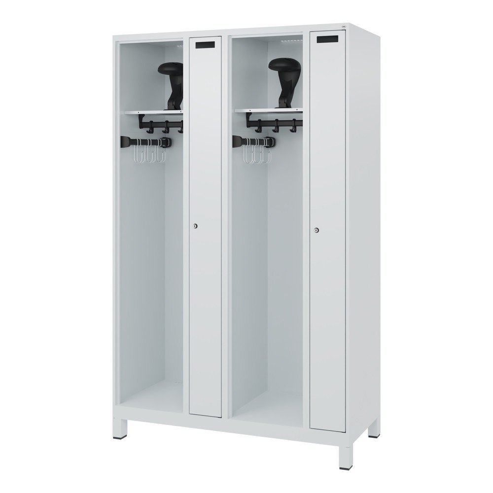 N° de l'image du produit 5 : C+P Vestiaire pompier KOMBI, pieds, 2 compartiments, HxlxP 1 850 x 1 200 x 500 mm, gris clair, avec support de casque
