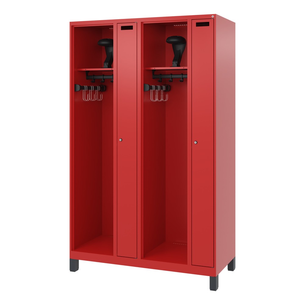 Numéro de l'image du produit 5: C+P Vestiaire pompier KOMBI, pieds, 2 compartiments, HxlxP 1 850 x 1 200 x 500 mm, rouge feu, avec support de casque