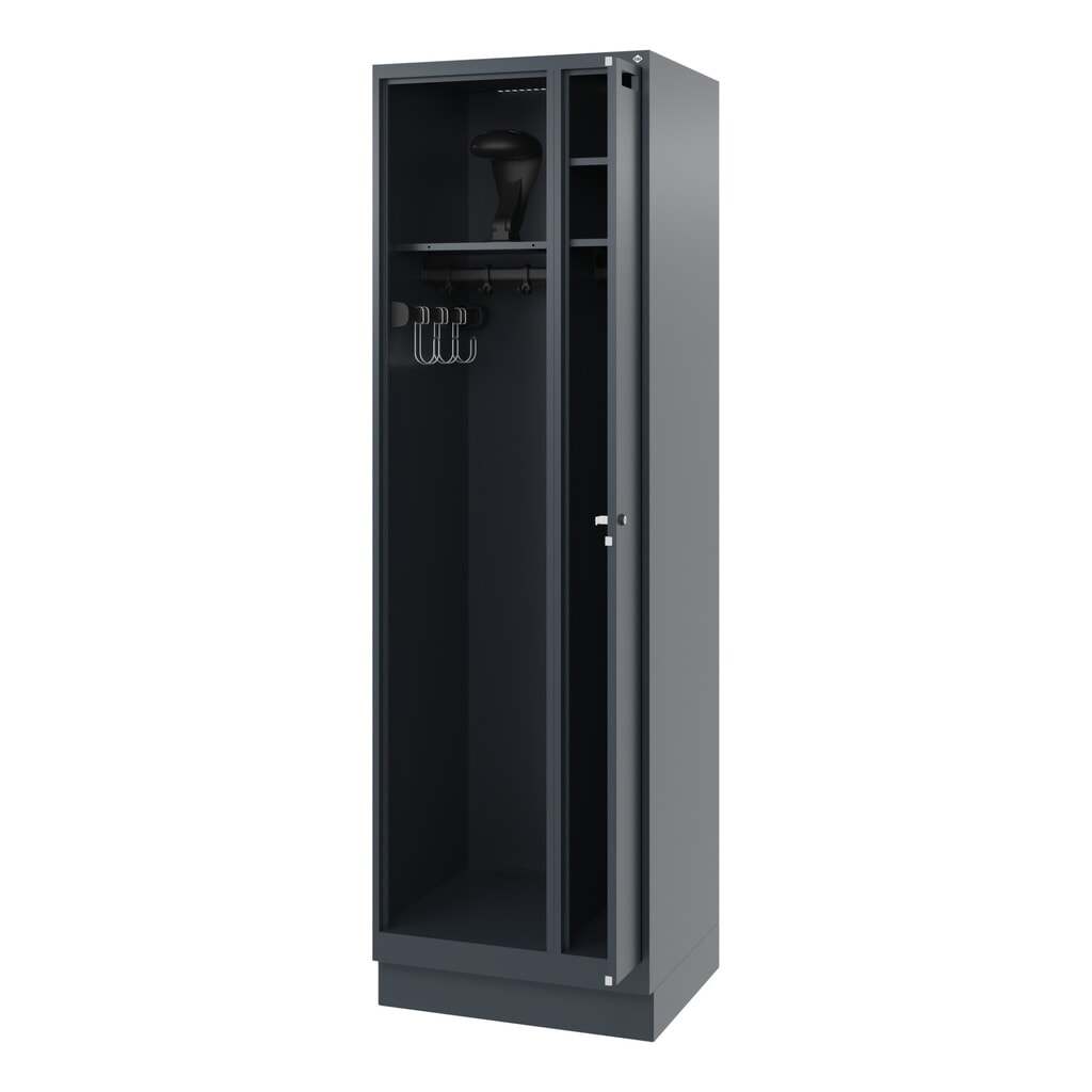 C+P Vestiaire pompier KOMBI, socle, 1 compartiment, HxlxP 1 850 x 600 x 500 mm, gris anthracite, avec support de casque N° de l'image du produit 1 : C+P Vestiaire pompier KOMBI, socle, 1 compartiment, HxlxP 1 850 x 600 x 500 mm, gris anthracite, avec support de casque