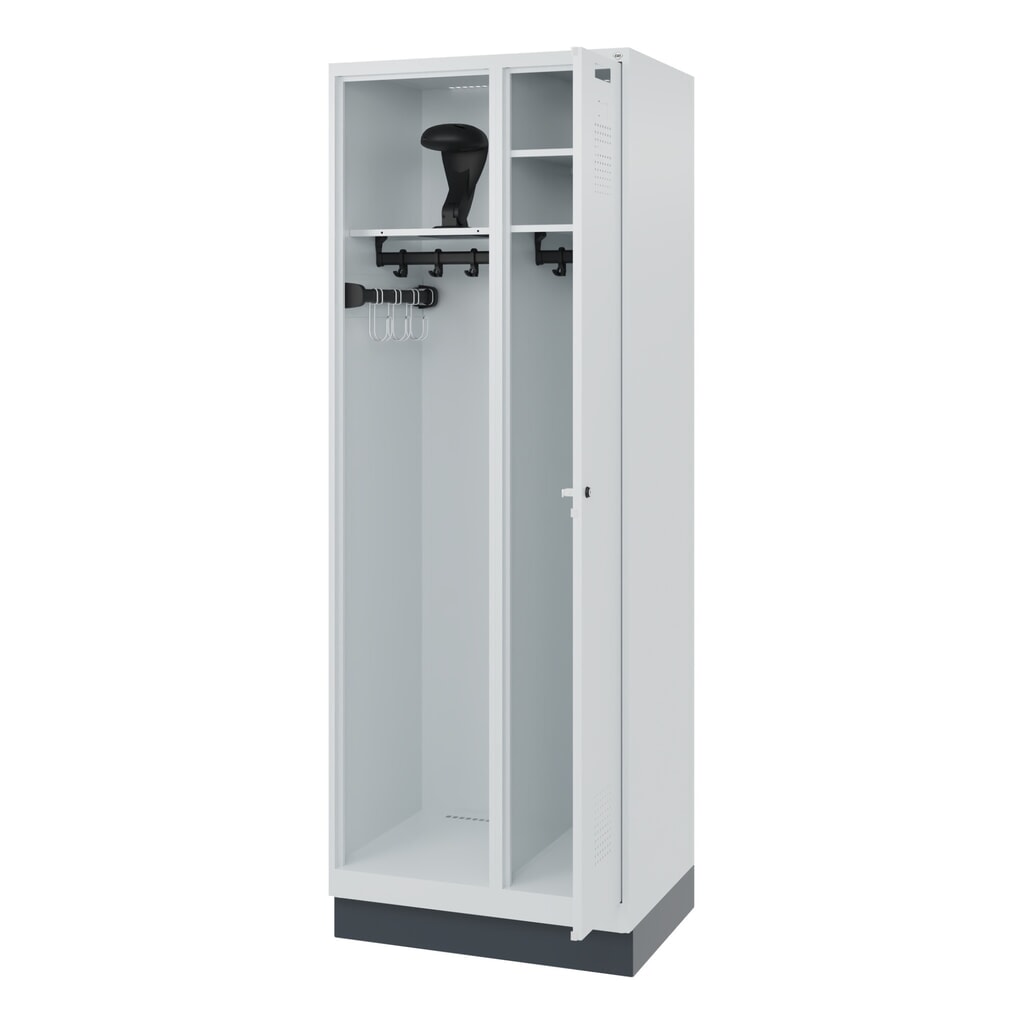 N° de l'image du produit 1 : C+P Vestiaire pompier KOMBI, socle, 1 compartiment, HxlxP 1 850 x 700 x 500 mm, gris clair, avec support de casque