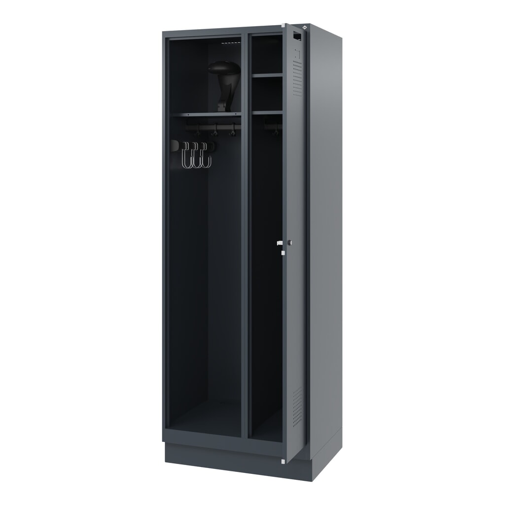 C+P Vestiaire pompier KOMBI, socle, 1 compartiment, HxlxP 1 850 x 700 x 500 mm, gris anthracite, avec support de casque N° de l'image du produit 1 : C+P Vestiaire pompier KOMBI, socle, 1 compartiment, HxlxP 1 850 x 700 x 500 mm, gris anthracite, avec support de casque