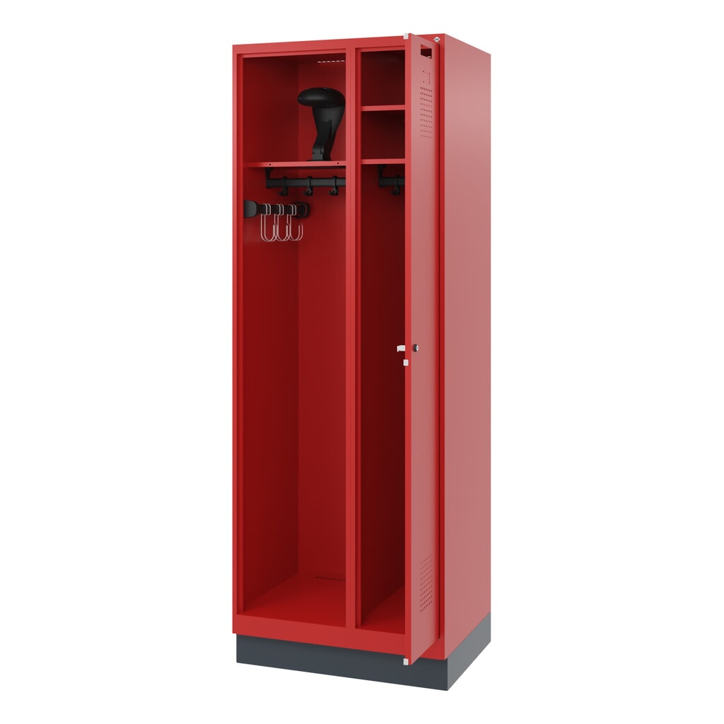 C+P Vestiaire pompier KOMBI, socle, 1 compartiment, HxlxP 1 850 x 700 x 500 mm, rouge feu, avec support de casque N° de l'image du produit 1 : C+P Vestiaire pompier KOMBI, socle, 1 compartiment, HxlxP 1 850 x 700 x 500 mm, rouge feu, avec support de casque