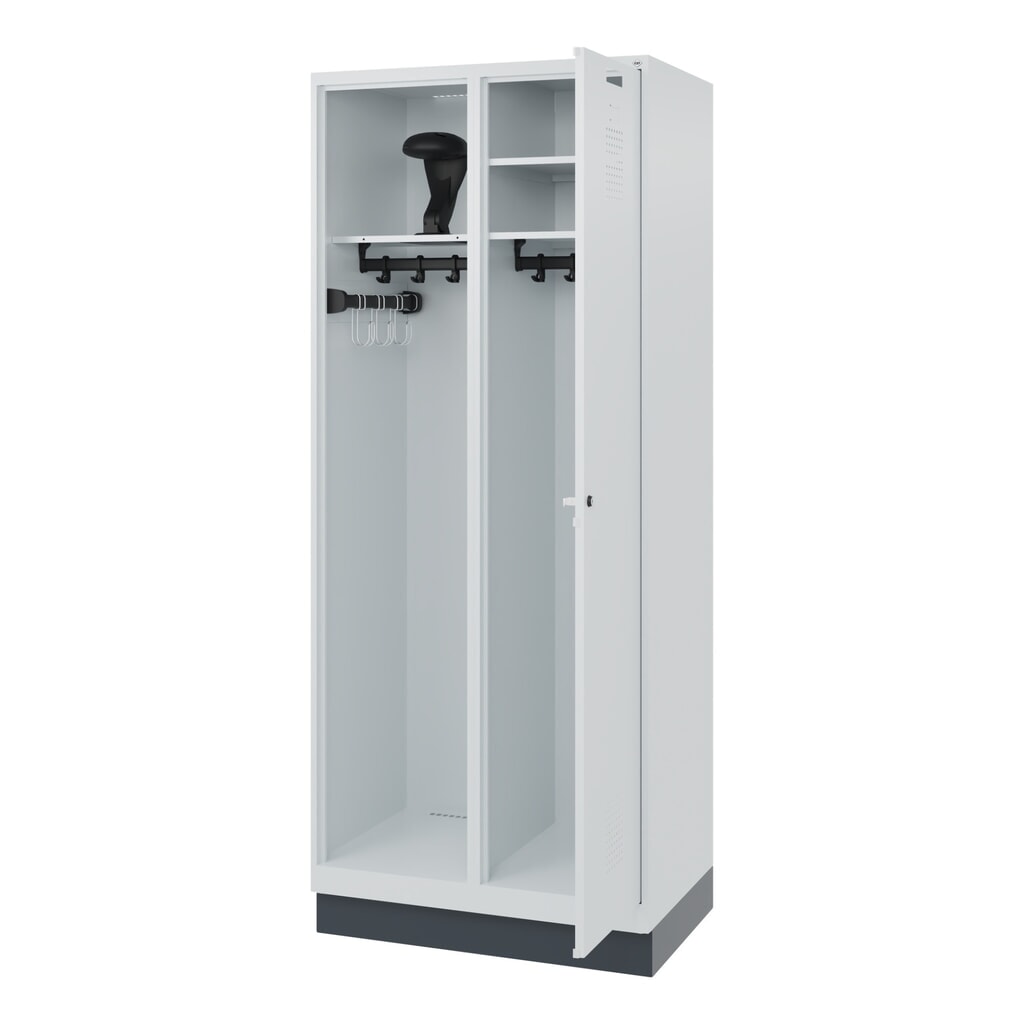 N° de l'image du produit 1 : C+P Vestiaire pompier KOMBI, socle, 1 compartiment, HxlxP 1 850 x 800 x 500 mm, gris clair, avec support de casque