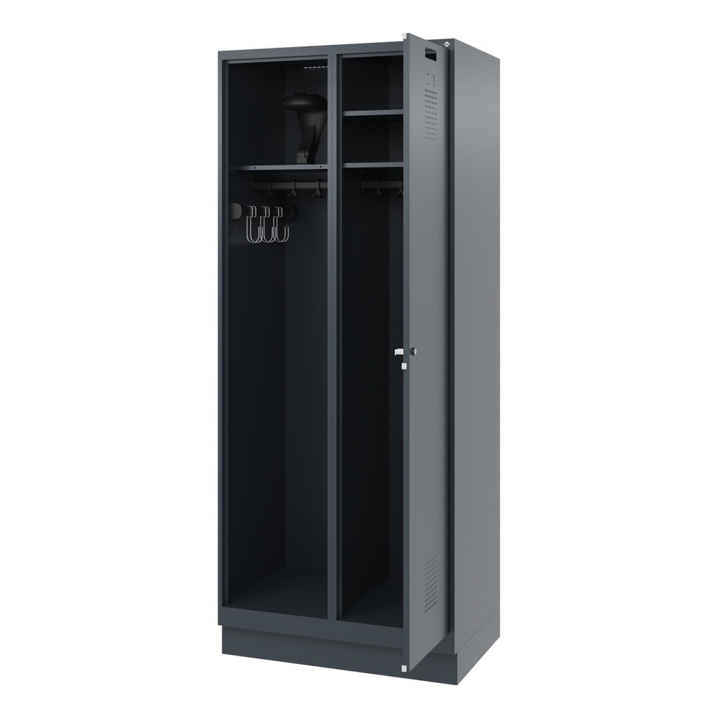N° de l'image du produit 1 : C+P Vestiaire pompier KOMBI, socle, 1 compartiment, HxlxP 1 850 x 800 x 500 mm, gris anthracite, avec support de casque