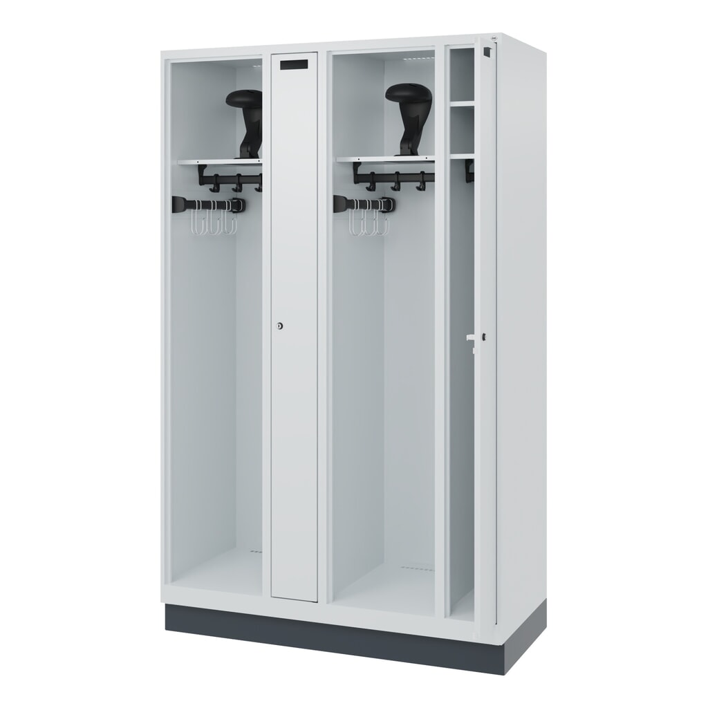 N° de l'image du produit 1 : C+P Vestiaire pompier KOMBI, socle, 2 compartiments, HxlxP 1 850 x 1 200 x 500 mm, gris clair, avec support de casque