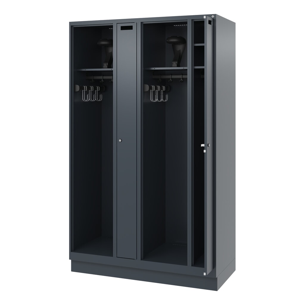 N° de l'image du produit 1 : C+P Vestiaire pompier KOMBI, socle, 2 compartiments, HxlxP 1 850 x 1 200 x 500 mm, gris anthracite, avec support de casque