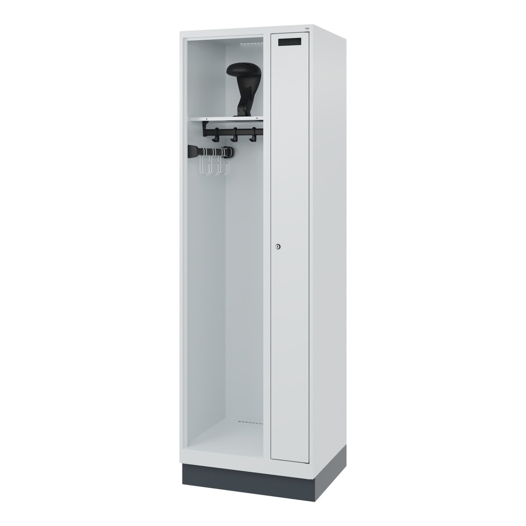 N° de l'image du produit 5 : C+P Vestiaire pompier KOMBI, socle, 1 compartiment, HxlxP 1 850 x 600 x 500 mm, gris clair, avec support de casque