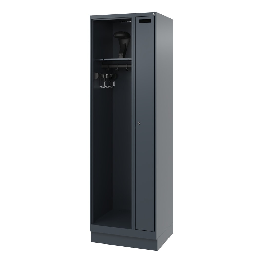 N° de l'image du produit 5 : C+P Vestiaire pompier KOMBI, socle, 1 compartiment, HxlxP 1 850 x 600 x 500 mm, gris anthracite, avec support de casque