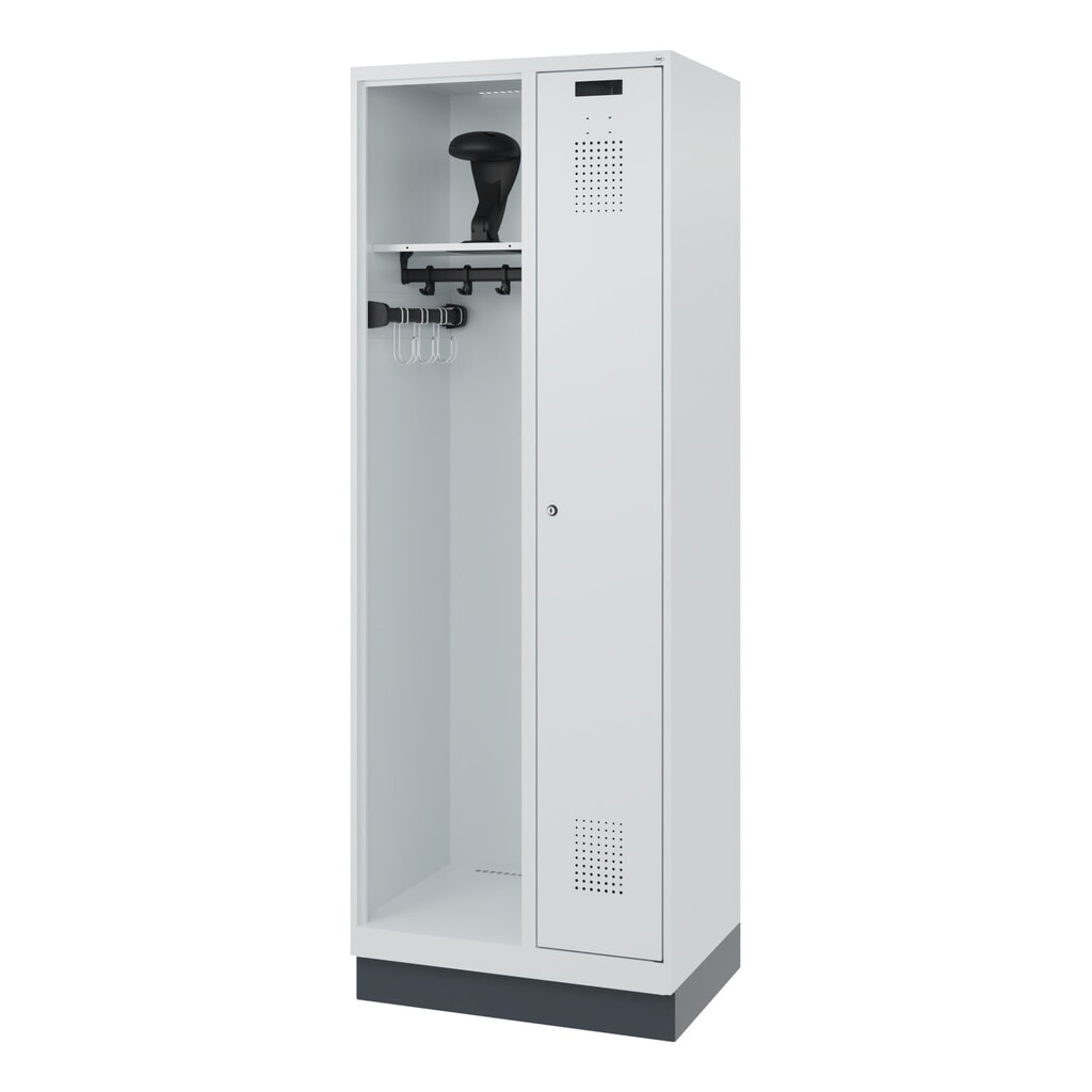 C+P Vestiaire pompier KOMBI, socle, 1 compartiment, HxlxP 1 850 x 700 x 500 mm, gris clair, avec support de casque N° de l'image du produit 5 : C+P Vestiaire pompier KOMBI, socle, 1 compartiment, HxlxP 1 850 x 700 x 500 mm, gris clair, avec support de casque