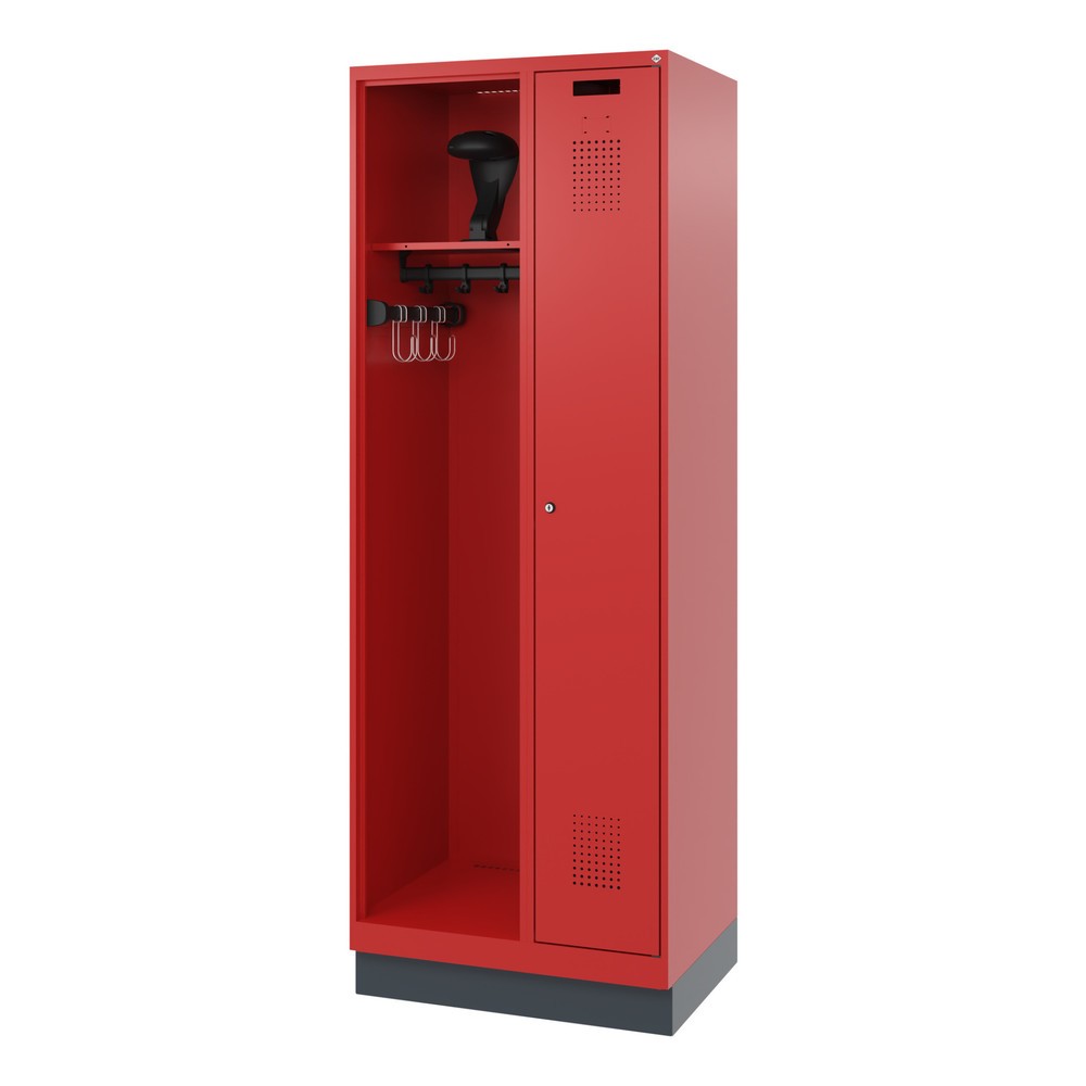Numéro de l'image du produit 5: C+P Vestiaire pompier KOMBI, socle, 1 compartiment, HxlxP 1 850 x 700 x 500 mm, rouge feu, avec support de casque