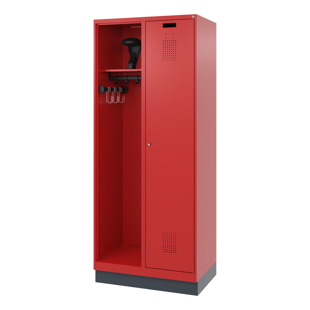 C+P Vestiaire pompier KOMBI, socle, 1 compartiment, HxlxP 1 850 x 800 x 500 mm, rouge feu, avec support de casque N° de l'image du produit 5 : C+P Vestiaire pompier KOMBI, socle, 1 compartiment, HxlxP 1 850 x 800 x 500 mm, rouge feu, avec support de casque