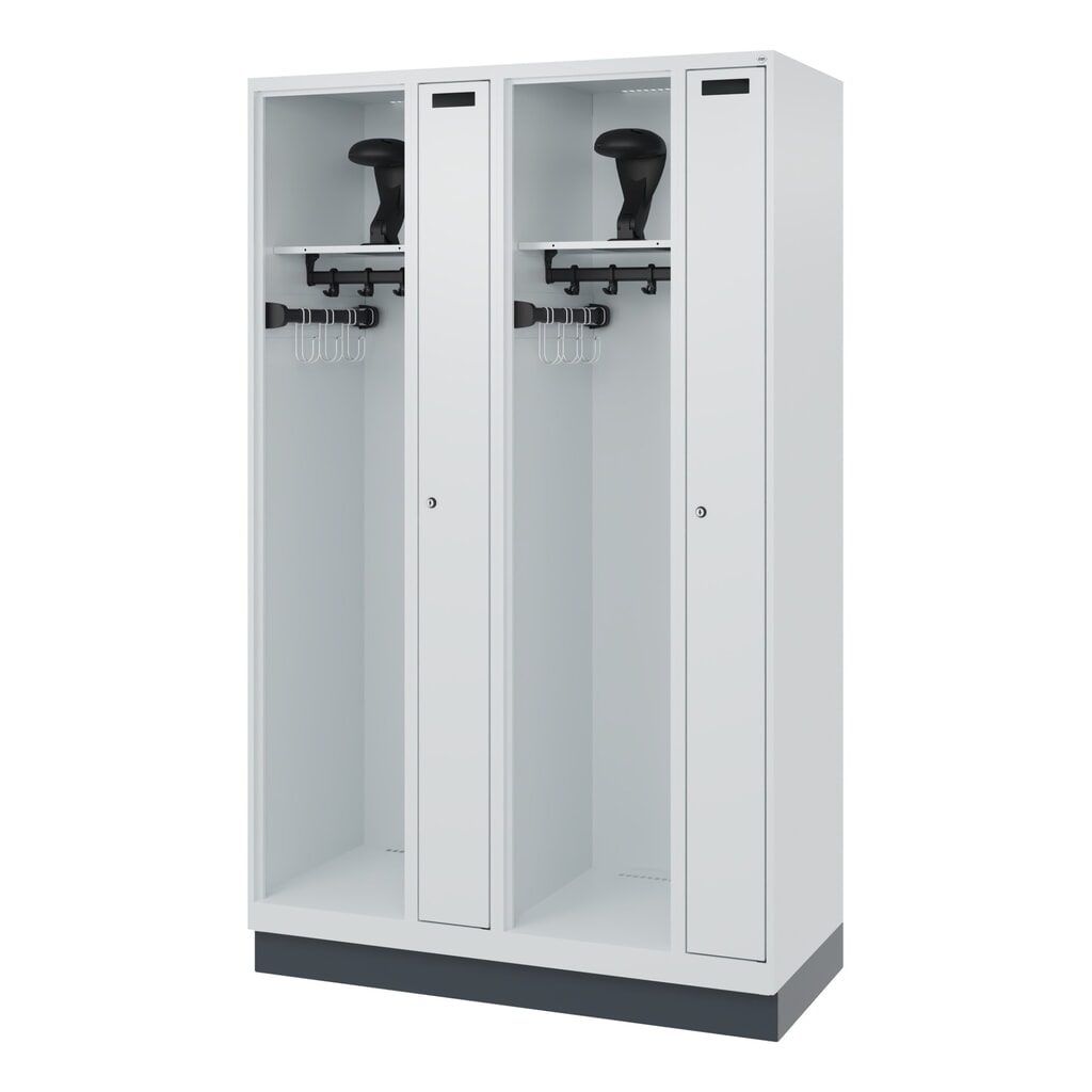N° de l'image du produit 5 : C+P Vestiaire pompier KOMBI, socle, 2 compartiments, HxlxP 1 850 x 1 200 x 500 mm, gris clair, avec support de casque