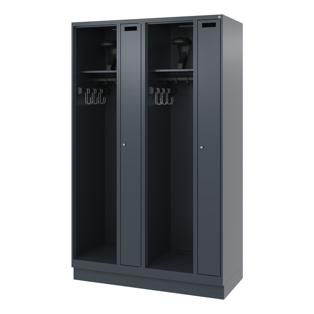 Numéro de l'image du produit 5: C+P Vestiaire pompier KOMBI, socle, 2 compartiments, HxlxP 1 850 x 1 200 x 500 mm, gris anthracite, avec support de casque