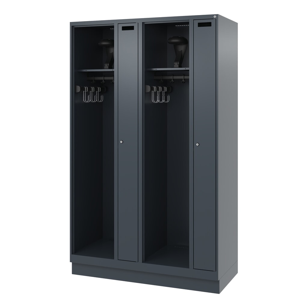 N° de l'image du produit 5 : C+P Vestiaire pompier KOMBI, socle, 2 compartiments, HxlxP 1 850 x 1 200 x 500 mm, gris anthracite, avec support de casque