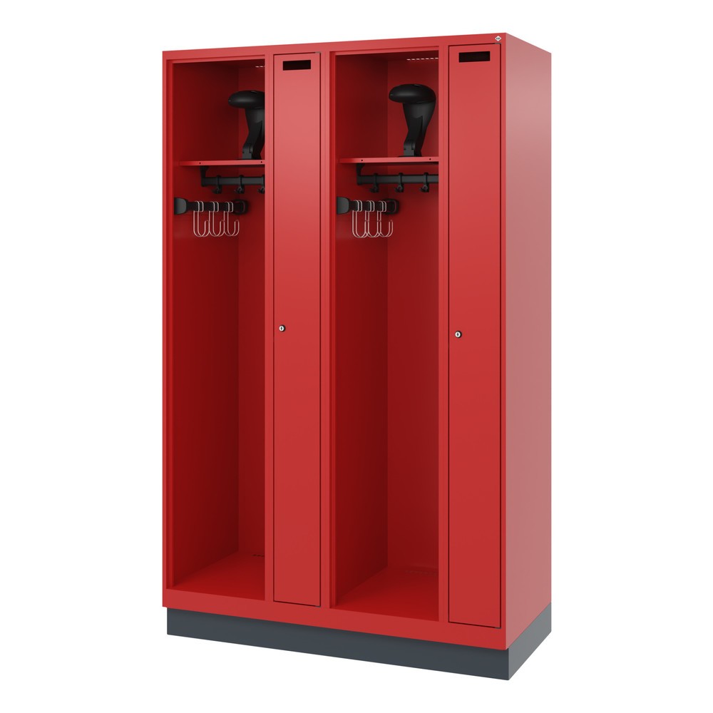 Numéro de l'image du produit 5: C+P Vestiaire pompier KOMBI, socle, 2 compartiment, HxlxP 1 850 x 1 200 x 500 mm, rouge feu, avec support de casque