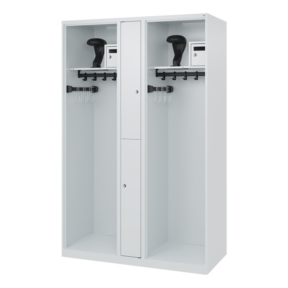 Numéro de l'image du produit 5: C+P Vestiaire pompier MAXI, patins, HxlxP 1 850 x 1 200 x 500 mm, gris clair, avec support de casque