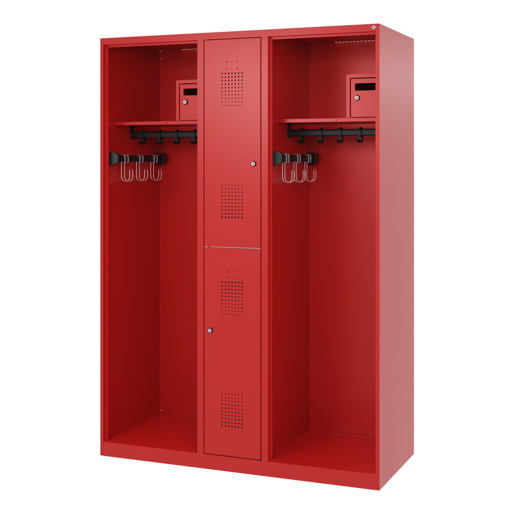 Numéro de l'image du produit 5: C+P Vestiaire pompier MAXI, patins, HxlxP 1 850 x 1 300 x 500 mm, rouge feu