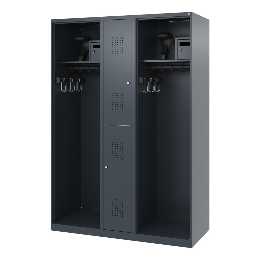 Numéro de l'image du produit 5: C+P Vestiaire pompier MAXI, patins, HxlxP 1 850 x 1 300 x 500 mm, gris anthracite, avec support de casque