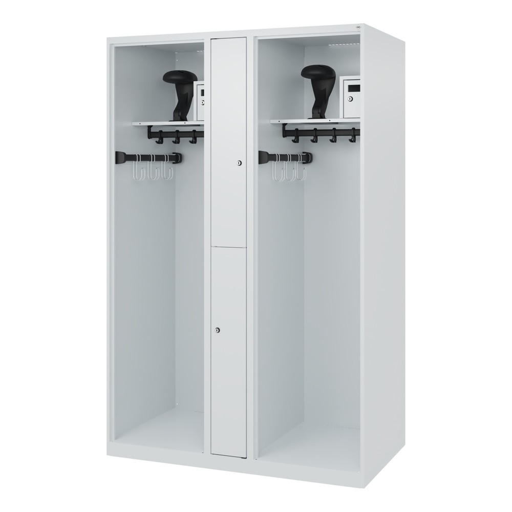 N° de l'image du produit 5 : C+P Vestiaire pompier MAXI, patins, HxlxP 1 850 x 1 200 x 600 mm, gris clair, avec support de casque