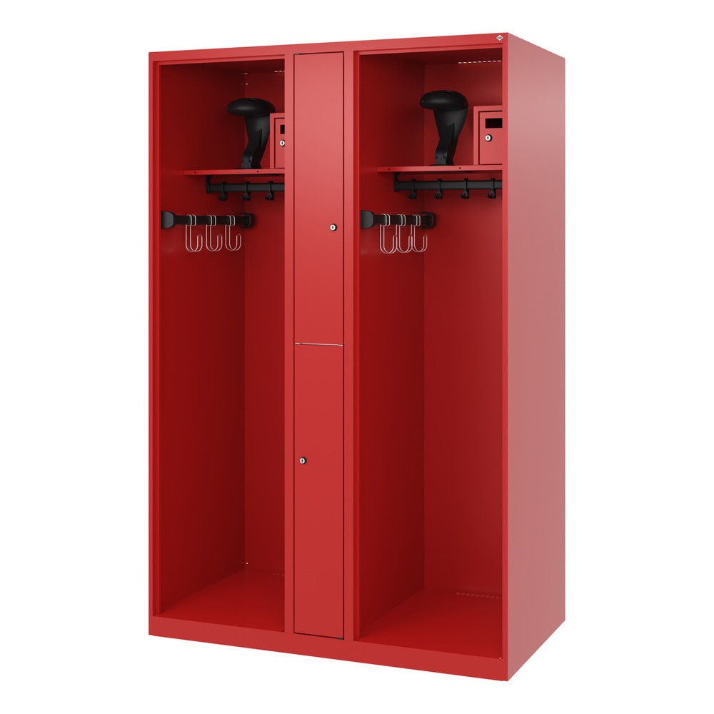Numéro de l'image du produit 5: C+P Vestiaire pompier MAXI, patins, HxlxP 1 850 x 1 200 x 600 mm, rouge feu, avec support de casque