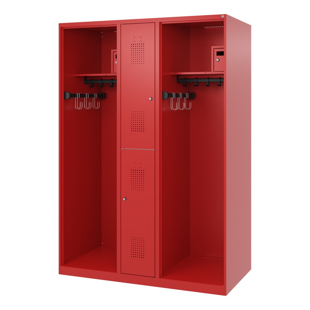 Numéro de l'image du produit 5: C+P Vestiaire pompier MAXI, patins, HxlxP 1 850 x 1 300 x 600 mm, rouge feu