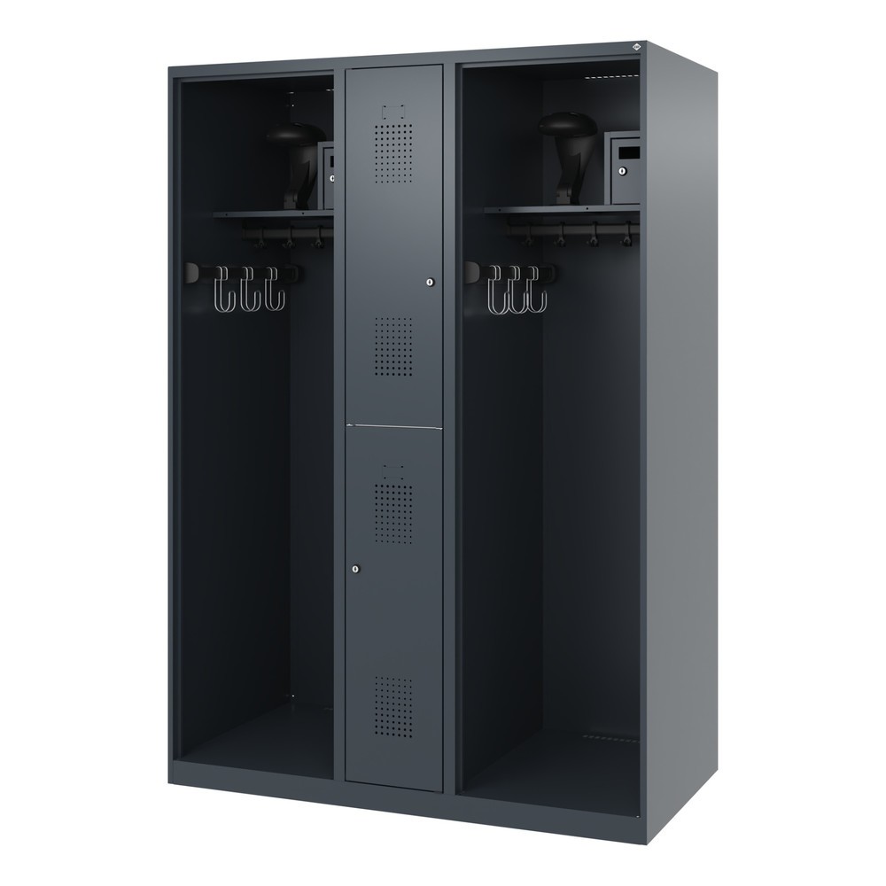 Numéro de l'image du produit 5: C+P Vestiaire pompier MAXI, patins, HxlxP 1 850 x 1 300 x 600 mm, gris anthracite, avec support de casque
