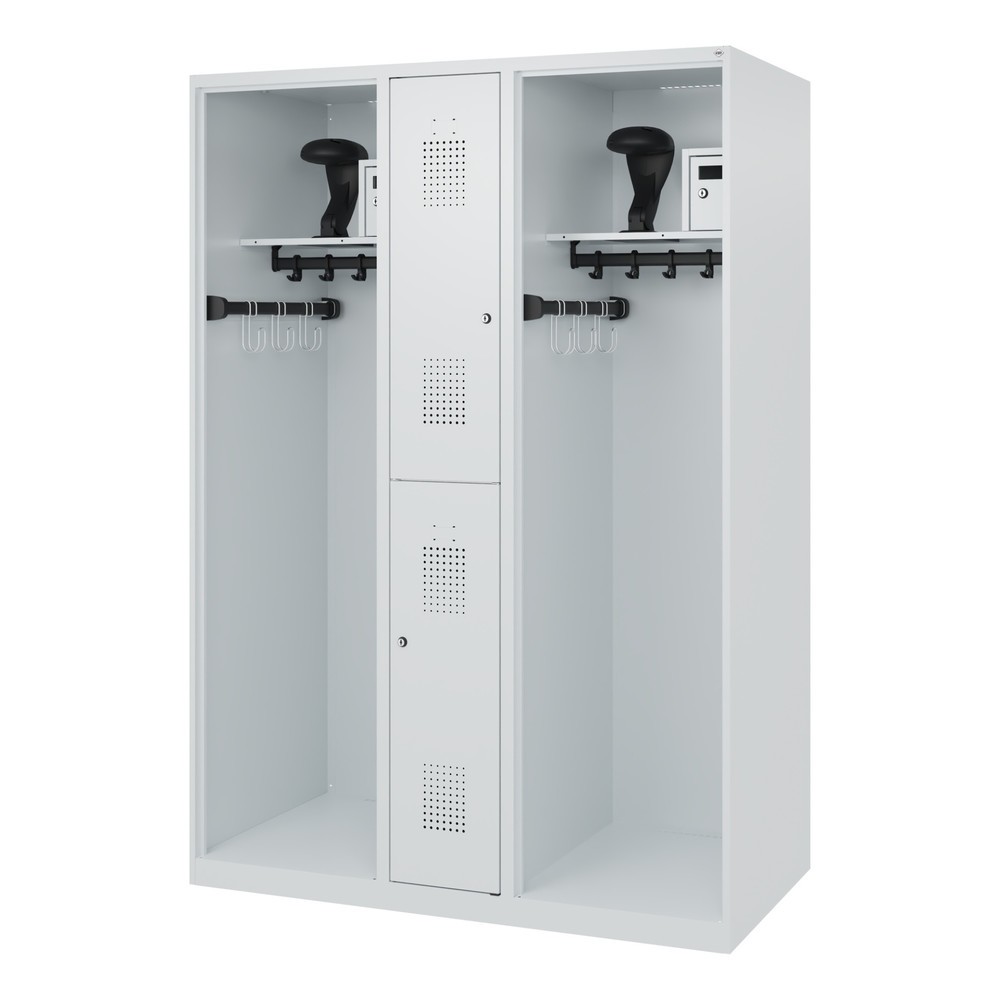 Numéro de l'image du produit 5: C+P Vestiaire pompier MAXI, patins, HxlxP 1 850 x 1 300 x 600 mm, gris clair, avec support de casque