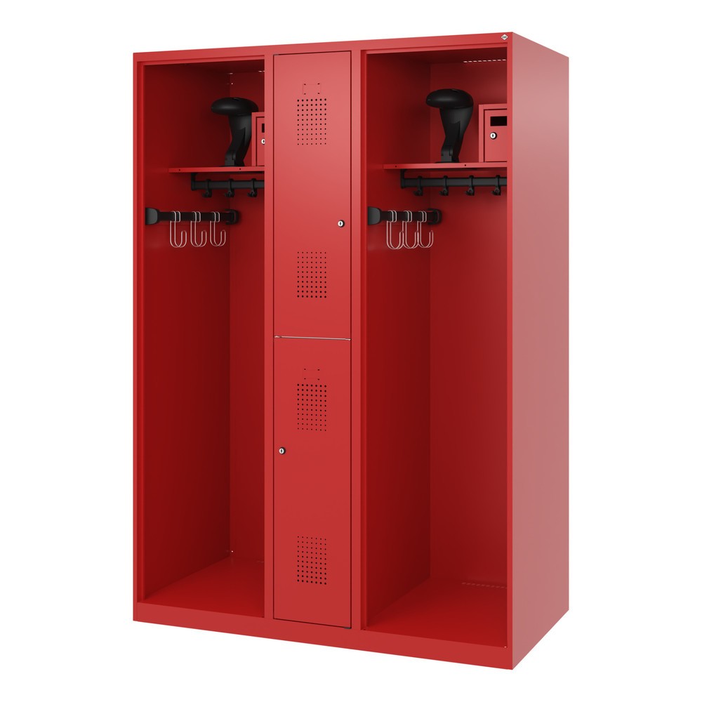 Numéro de l'image du produit 5: C+P Vestiaire pompier MAXI, patins, HxlxP 1 850 x 1 300 x 600 mm, rouge feu, avec support de casque