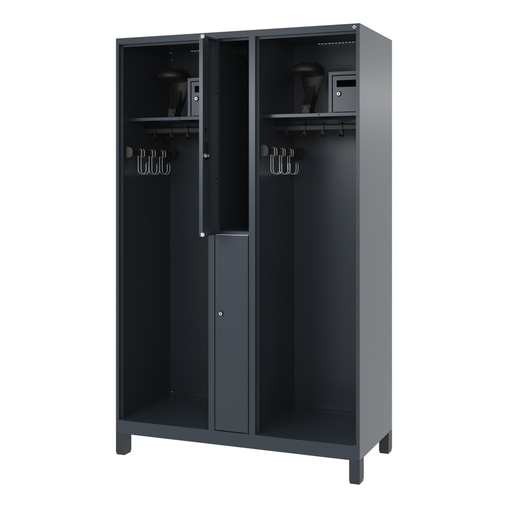 Illustration du produit: C+P Vestiaire pompier MAXI, pieds, HxlxP 1 850 x 1 200 x 500 mm, gris anthracite, avec support de casque