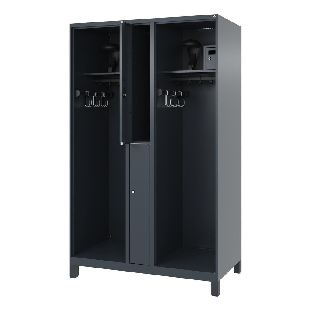 C+P Vestiaire pompier MAXI, pieds, HxlxP 1 850 x 1 200 x 600 mm, gris anthracite, avec support de casque Illustration du produit: C+P Vestiaire pompier MAXI, pieds, HxlxP 1 850 x 1 200 x 600 mm, gris anthracite, avec support de casque