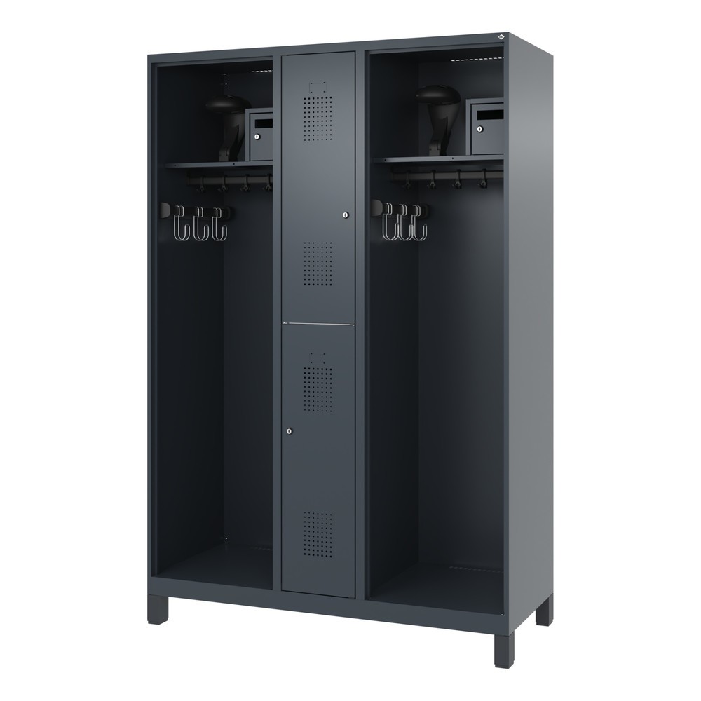 N° de l'image du produit 5 : C+P Vestiaire pompier MAXI, pieds, HxlxP 1 850 x 1 300 x 500 mm, gris anthracite, avec support de casque
